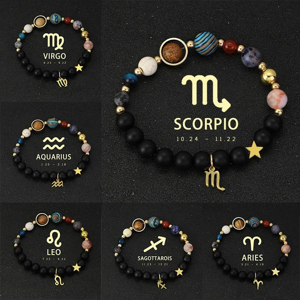 Bracelet en Pierre Naturel,  Astrologie et Galaxie